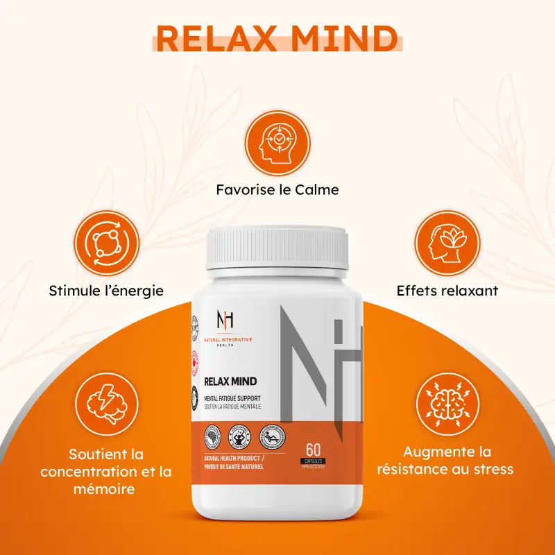 Relax Mind de NIH Suppléments, soutient le calme, l’énergie, la mémoire, la concentration et réduit le stress.