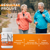 Couple actif souriant avec Adapt Plus 2.0 de NIH Suppléments, visuel sur les bienfaits : réduction du stress, bien-être et récupération.