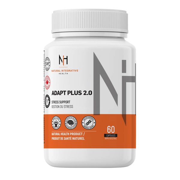 Bouteille de supplément Adapt Plus 2.0 de NIH pour le soutien au stress, 60 capsules, produit de santé naturel approuvé au Canada.