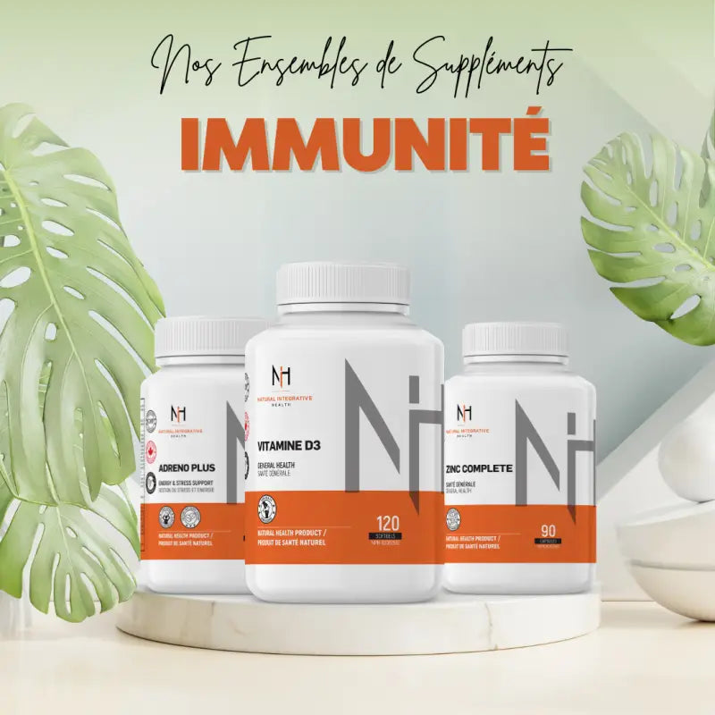 Ensemble de suppléments pour le soutien immunitaire avec Adreno Plus, Vitamine D3 et Zinc Complete – formule pour renforcer les défenses naturelles.