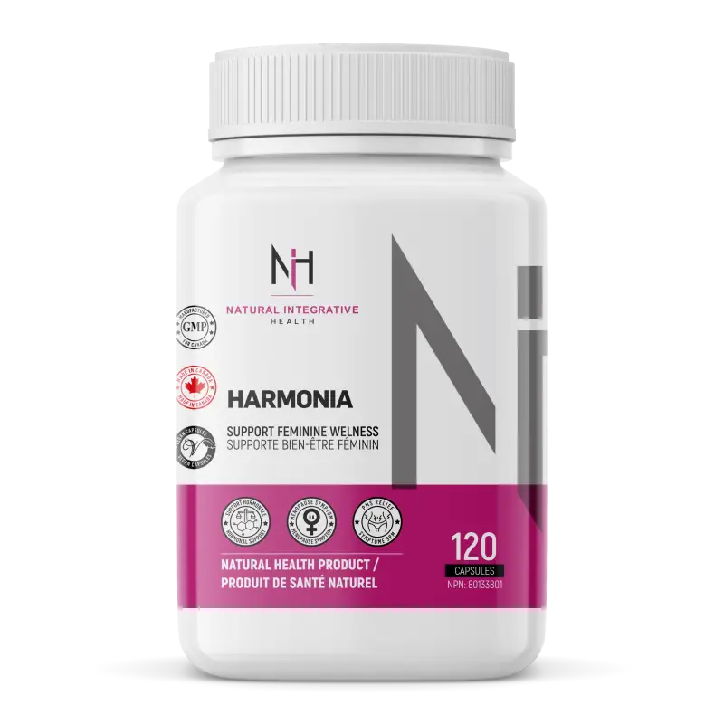 Bouteille de Harmonia 120 capsules pour le bien-être féminin et l’équilibre hormonal naturel