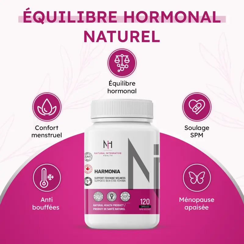 Harmonia favorise l’équilibre hormonal, le calme, la gestion du stress et est doux pour l’estomac