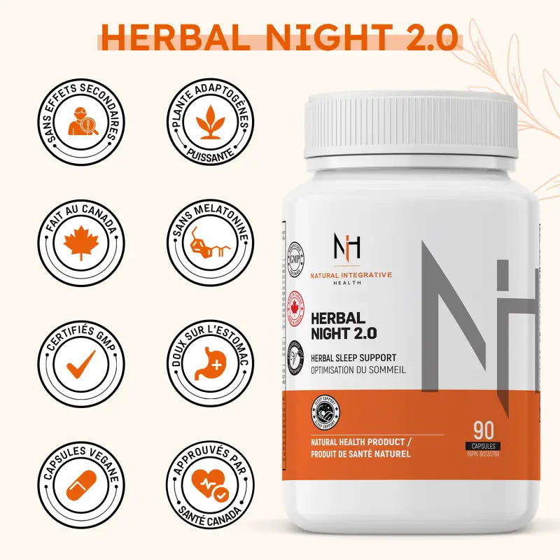 Herbal Night 2.0 – Sans mélatonine, certifié GMP, fait au Canada, doux pour l’estomac