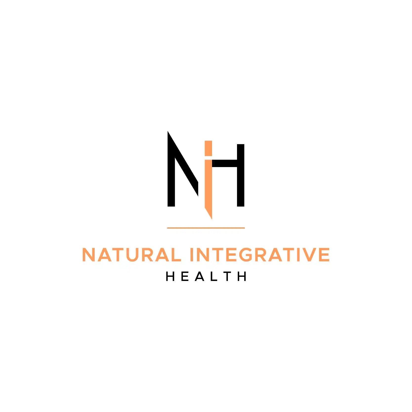 Un logo minimaliste combinant les lettres 'N' et 'H' avec des accents orange et le texte 'SANTÉ INTÉGRATIVE NATURELLE' en dessous.