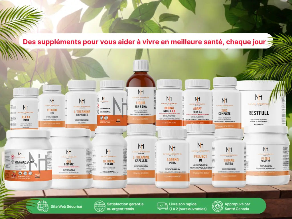 “Gamme complète de suppléments naturels NIH Supplements – produits pour la digestion, le sommeil, l’énergie, le stress et l’immunité, approuvés par Santé Canada”