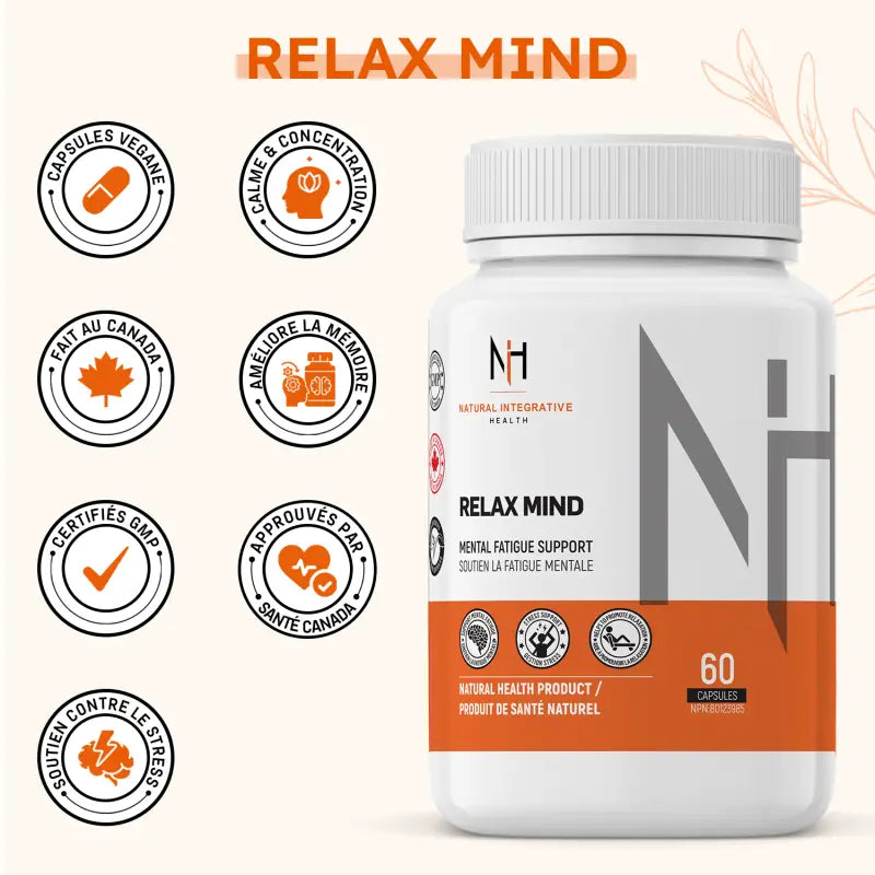 Relax Mind de NIH Suppléments, soutient le calme, l’énergie, la mémoire, la concentration et réduit le stress.