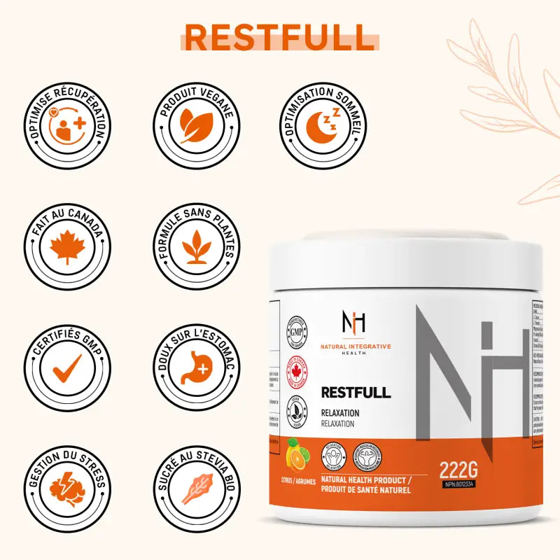 Restfull en poudre, végan, sans plantes, doux pour l’estomac et formulé pour gérer le stress