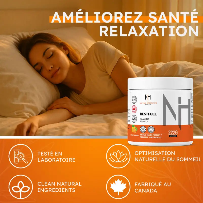 Femme dormant paisiblement grâce au Restfull, supplément naturel pour relaxation et sommeil