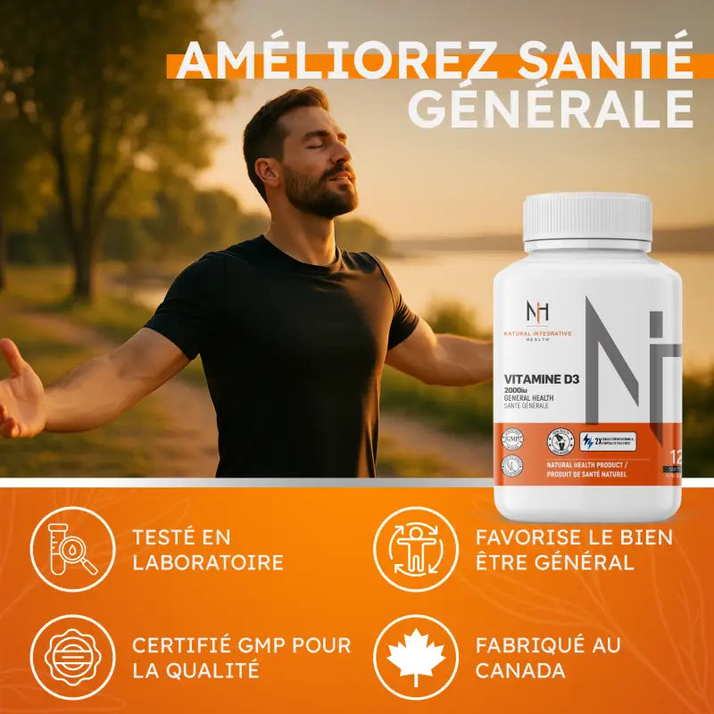 Vitamine D3 NIH – Supplément sans gluten, fait au Canada, absorption optimisée et doux pour l’estomac