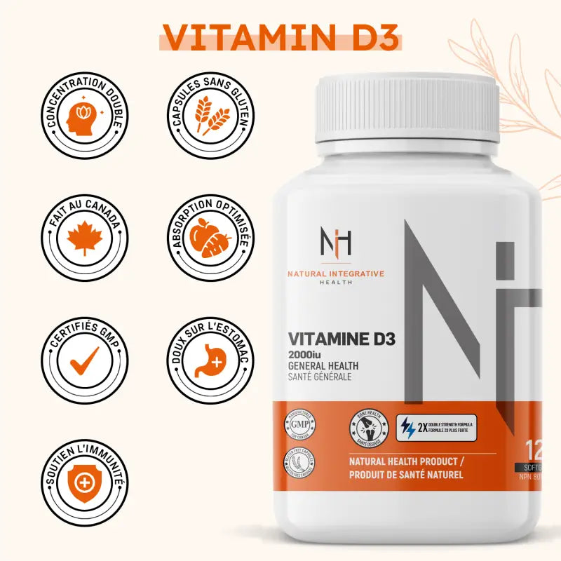 Vitamine D3 2000iu *Concentration double* Suppléments en Santé Générale