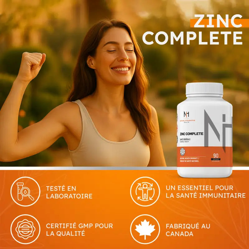 Femme en santé prenant Zinc Complete pour renforcer le système immunitaire naturellement