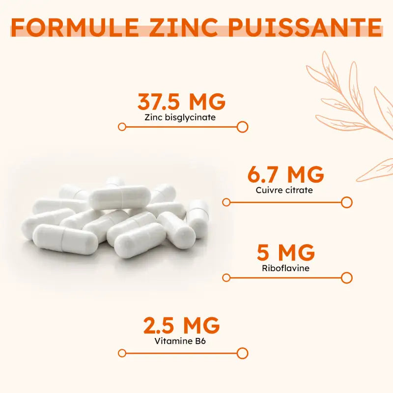 Ingrédients médicinaux de Zinc Complete : zinc bisglycinate, cuivre, vitamines B2 et B6